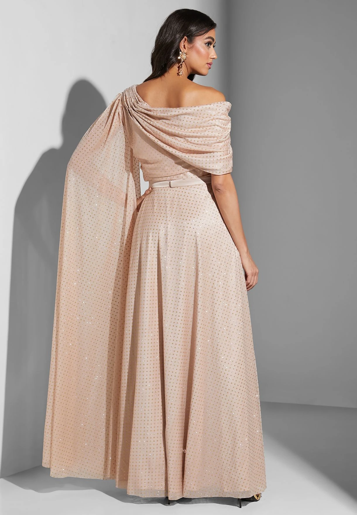 Belted Cape Sleeve Asymmetric Dress 2 Belted Cape Sleeve Asymmetric Dress - Image 2