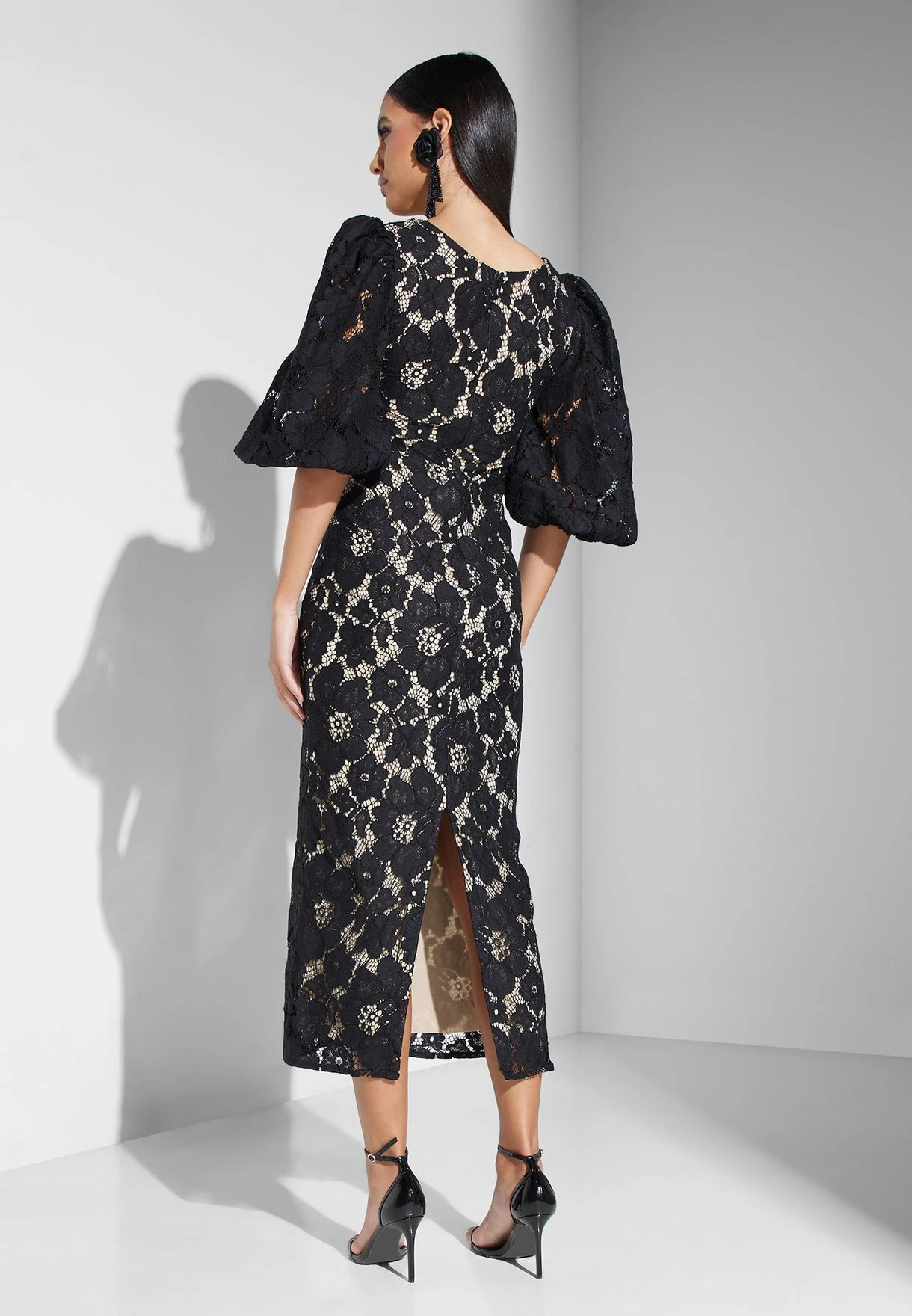 Balloon Sleeve Lace Detail Dress 2 Balloon Sleeve Lace Detail Dress - Image 2