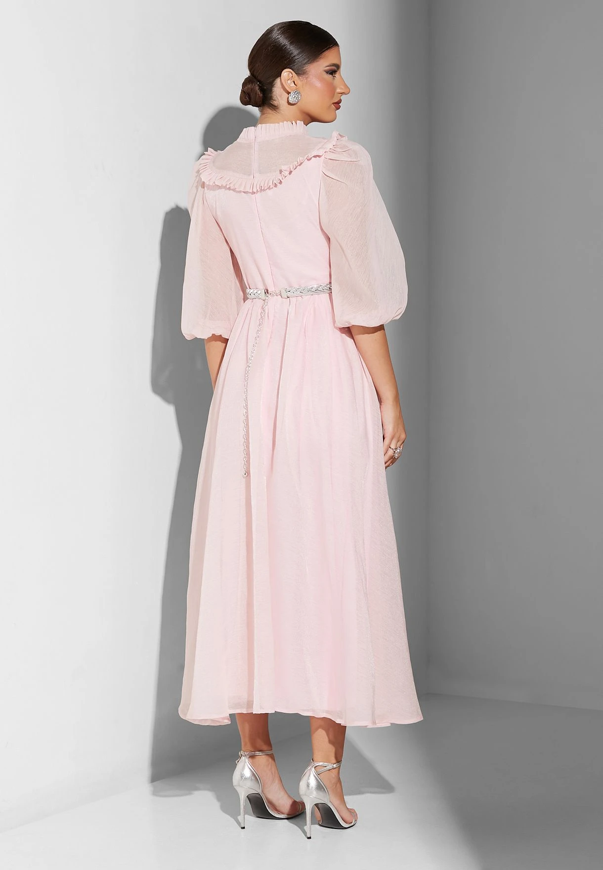 Puff Sleeve Belted Tiered Dress 2 Puff Sleeve Belted Tiered Dress - Image 2
