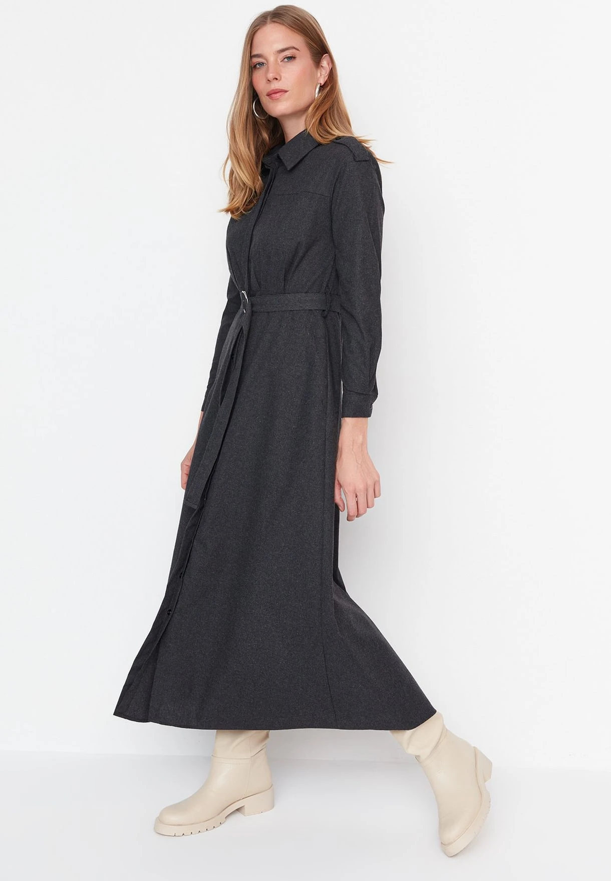 Trendyol Polo Neck Tie Detail Dress 2 Trendyol Polo Neck Tie Detail Dress - Image 2