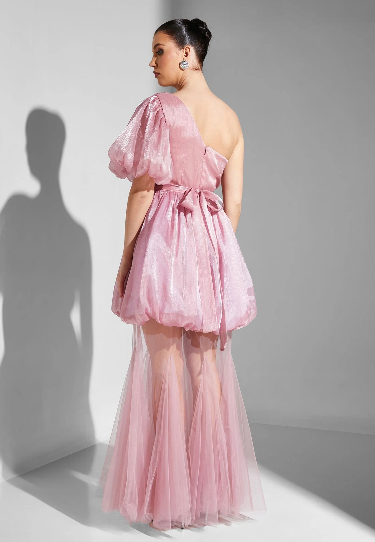 One Shoulder Balloon Sleeve Dress 2 One Shoulder Balloon Sleeve Dress - Image 2