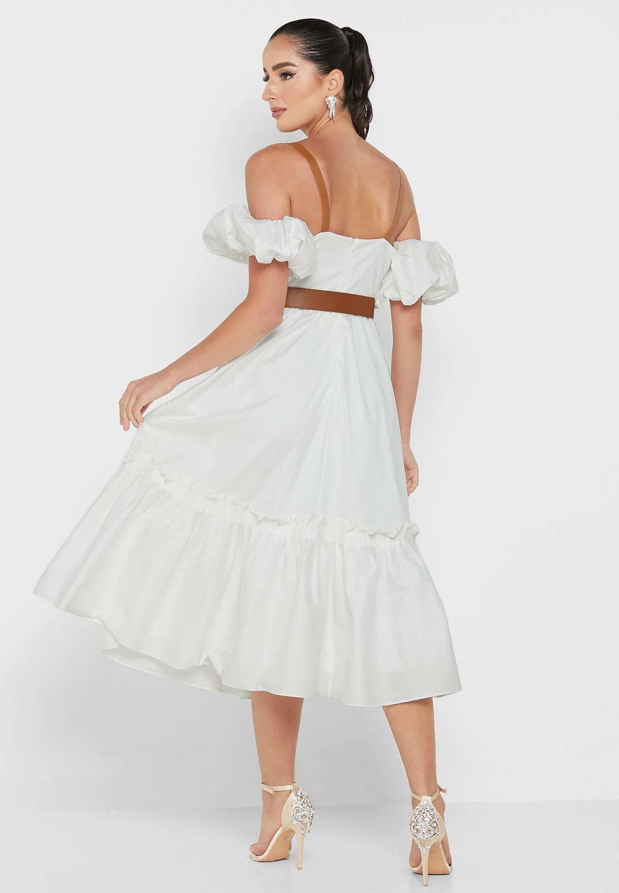 Balloon Sleeve Tiered Belted Dress 2 Balloon Sleeve Tiered Belted Dress - Image 2