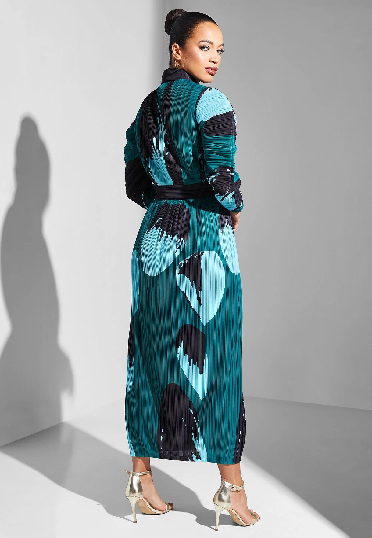 Plisse Button Detail Printed Dress 2 Plisse Button Detail Printed Dress - Image 2