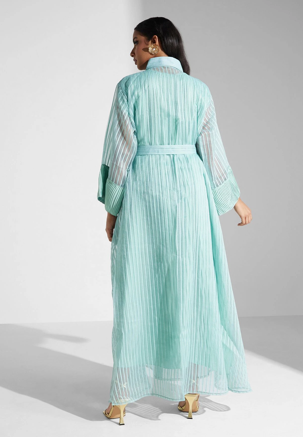 Self Striped Belted Shirt Dress 2 Self Striped Belted Shirt Dress - Image 2