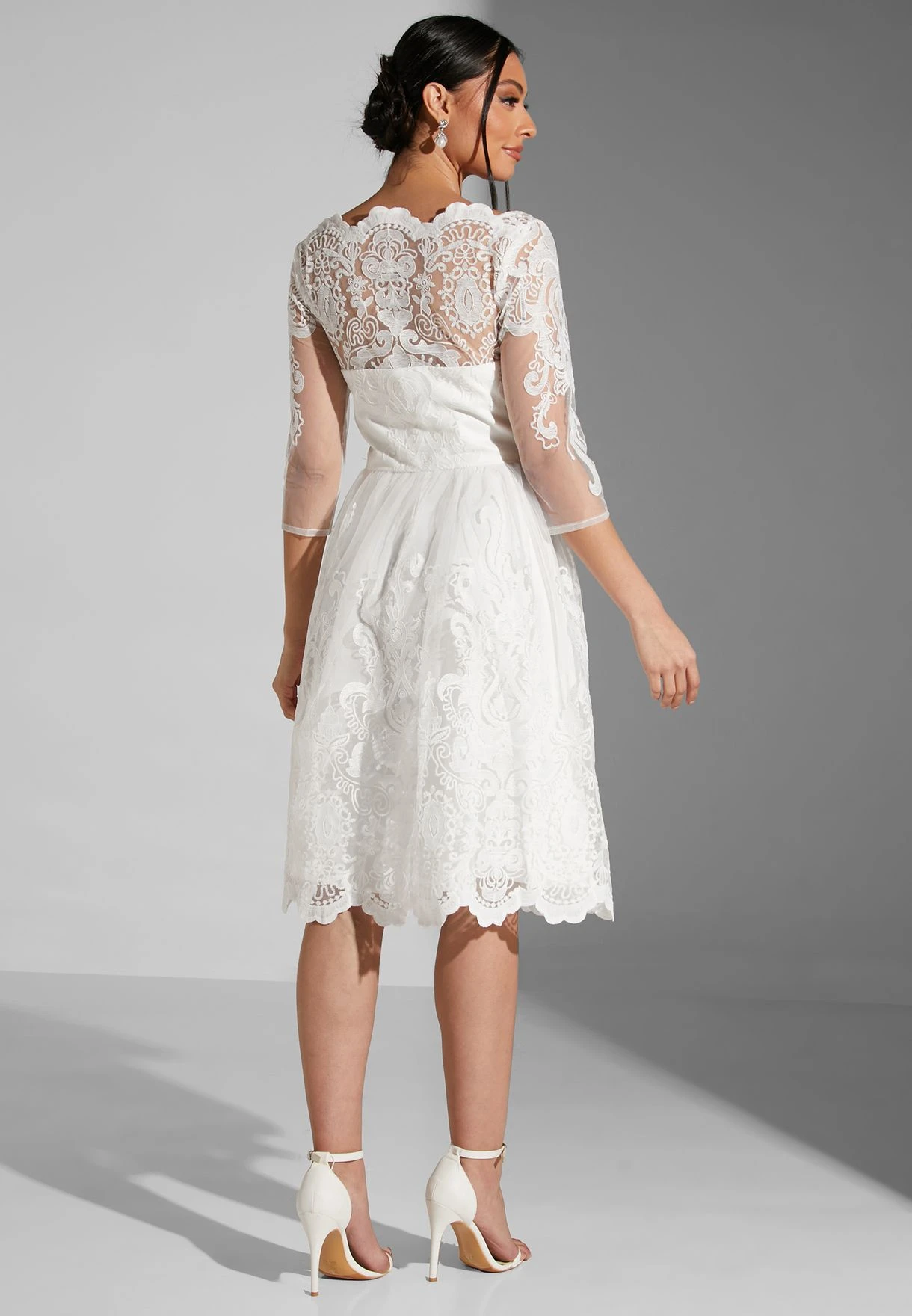 Lace Trim Mesh Sleeve Dress 2 Lace Trim Mesh Sleeve Dress - Image 2