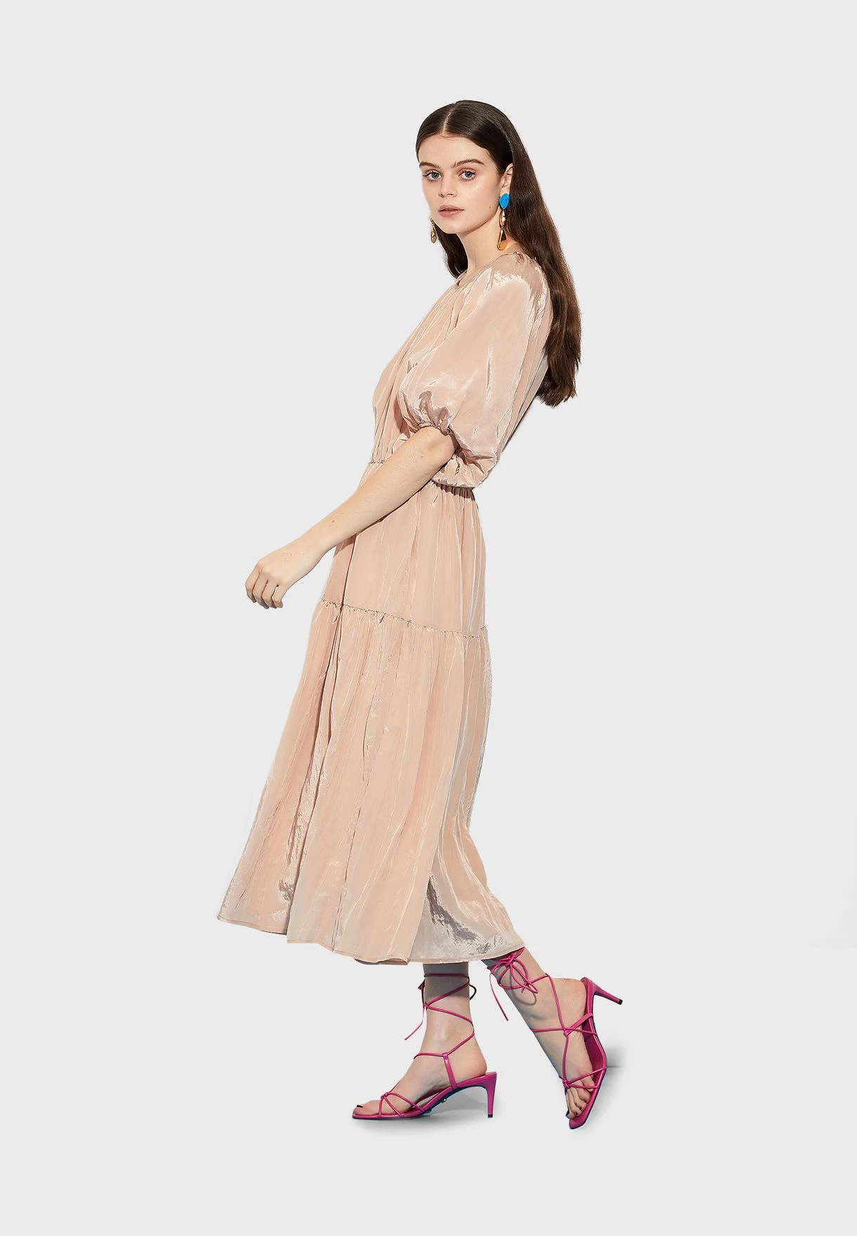 Pleat Detail Balloon Sleeve Dress 2 Pleat Detail Balloon Sleeve Dress - Image 2