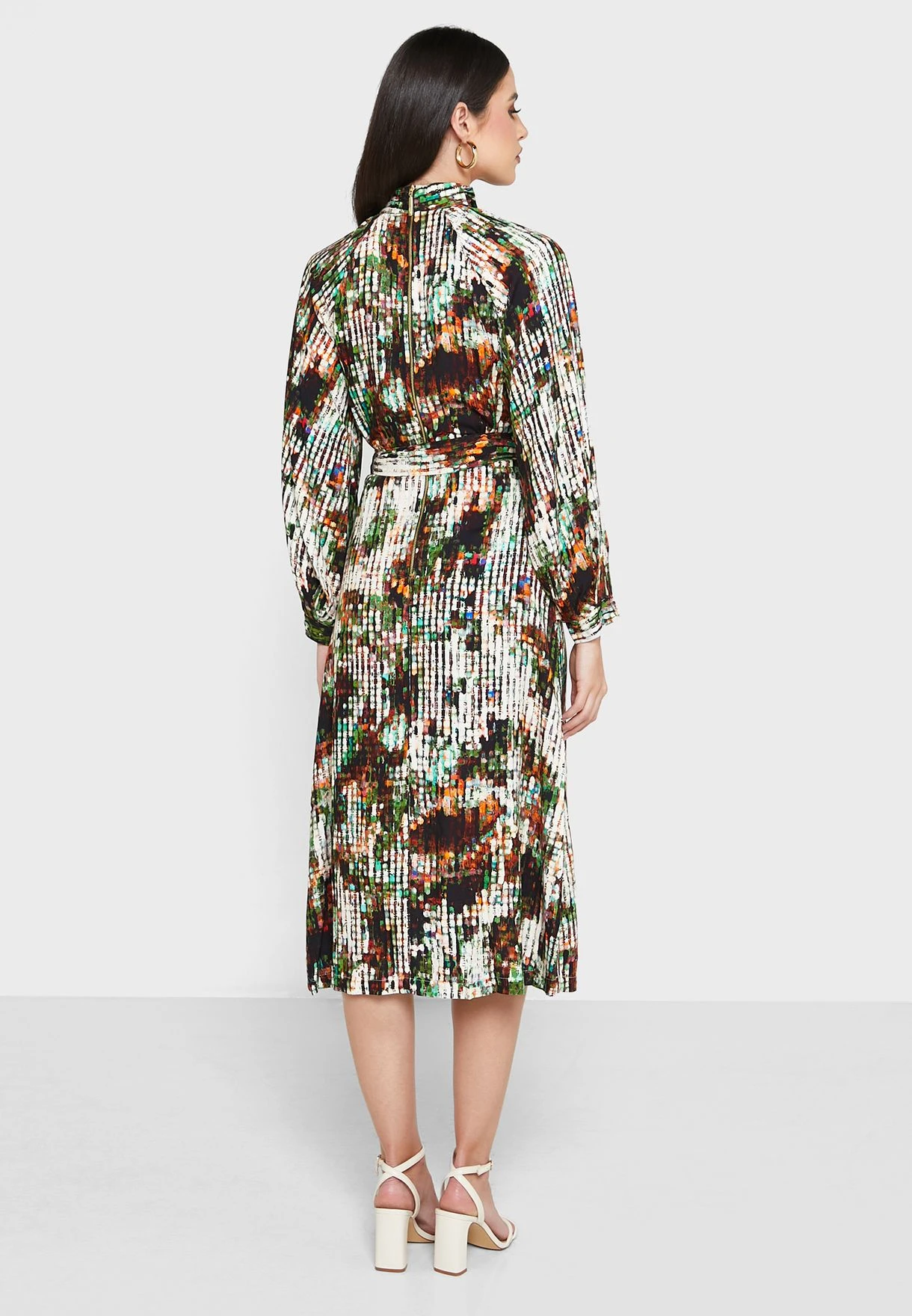 High Neck Belt Detail Printed Dress 2 High Neck Belt Detail Printed Dress - Image 2
