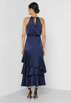 Little Mistress Navy Satin Frill Midaxi By Vogue Williams -Silk Bloom Dresses Store 2 zoom desktop 1594