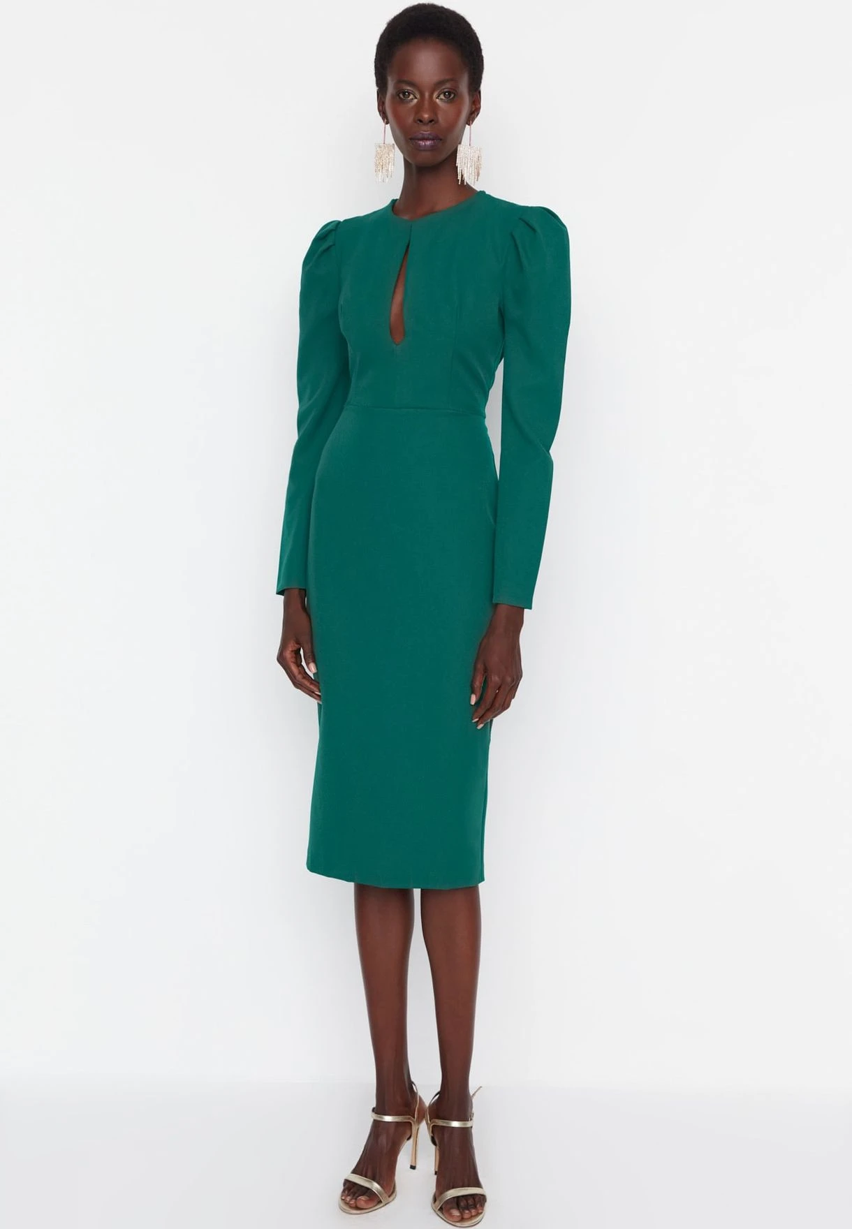 Trendyol Keyhole Neck Puff Sleeve Dress 2 Trendyol Keyhole Neck Puff Sleeve Dress - Image 2