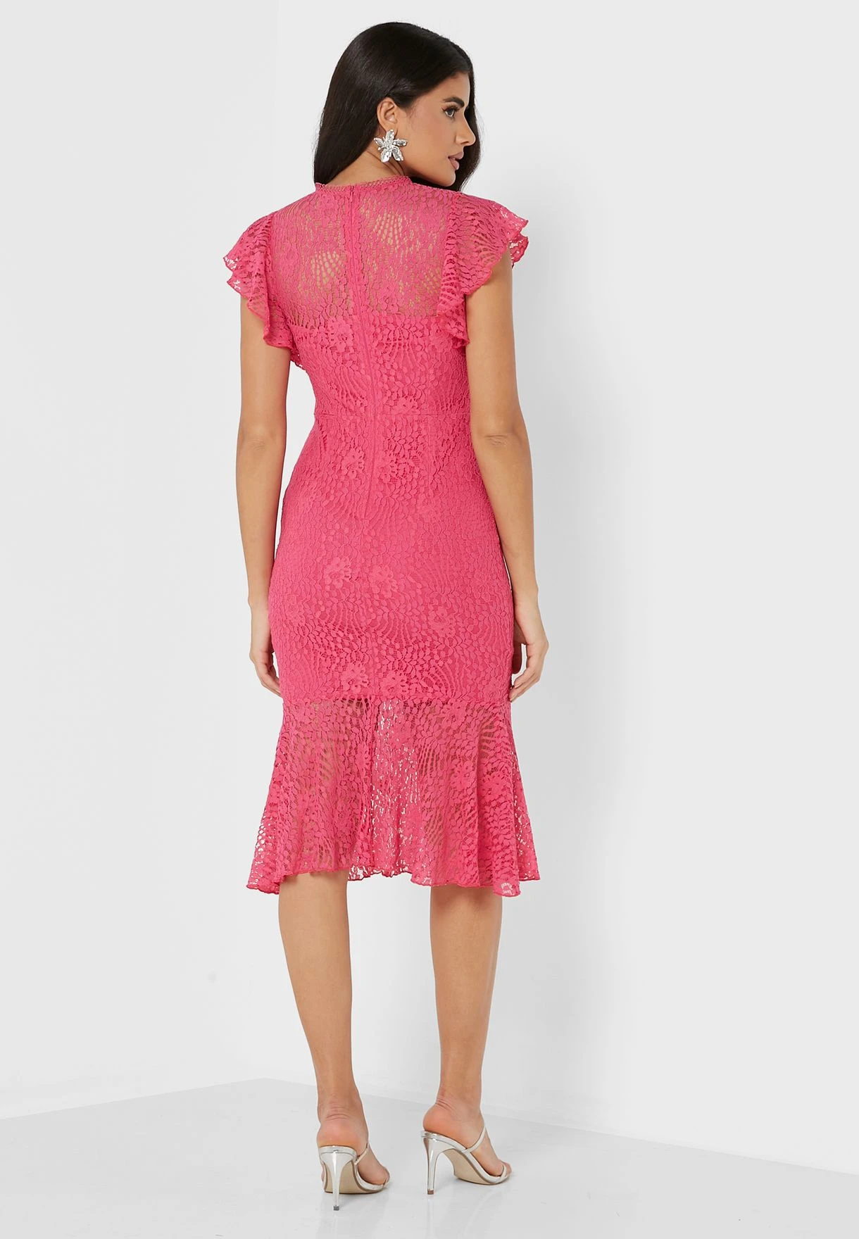 Little Mistress Flutter Sleeve Lace Insert Dress 2 Little Mistress Flutter Sleeve Lace Insert Dress - Image 2