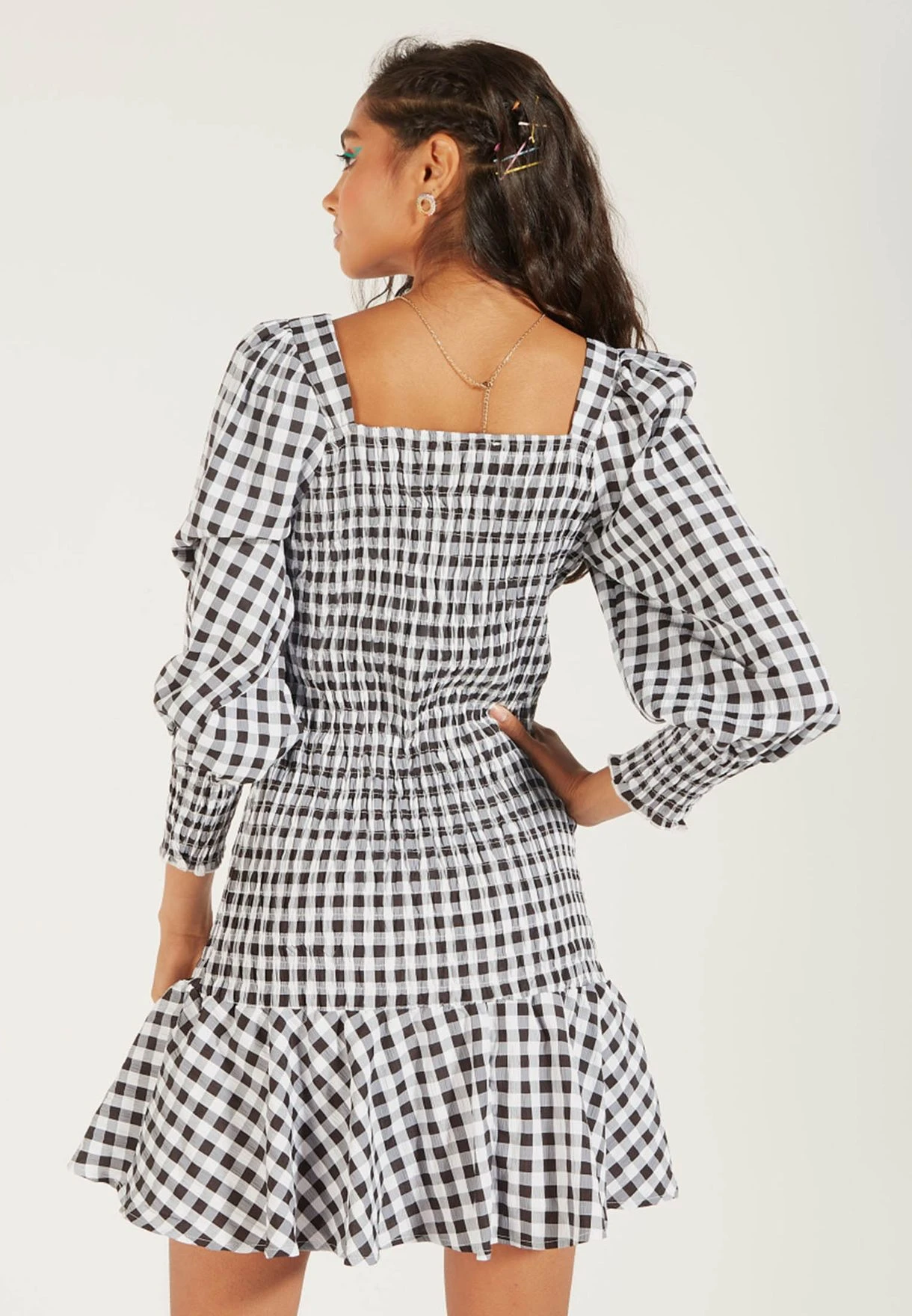 Checked Sweetheart Neck Dress 2 Checked Sweetheart Neck Dress - Image 2