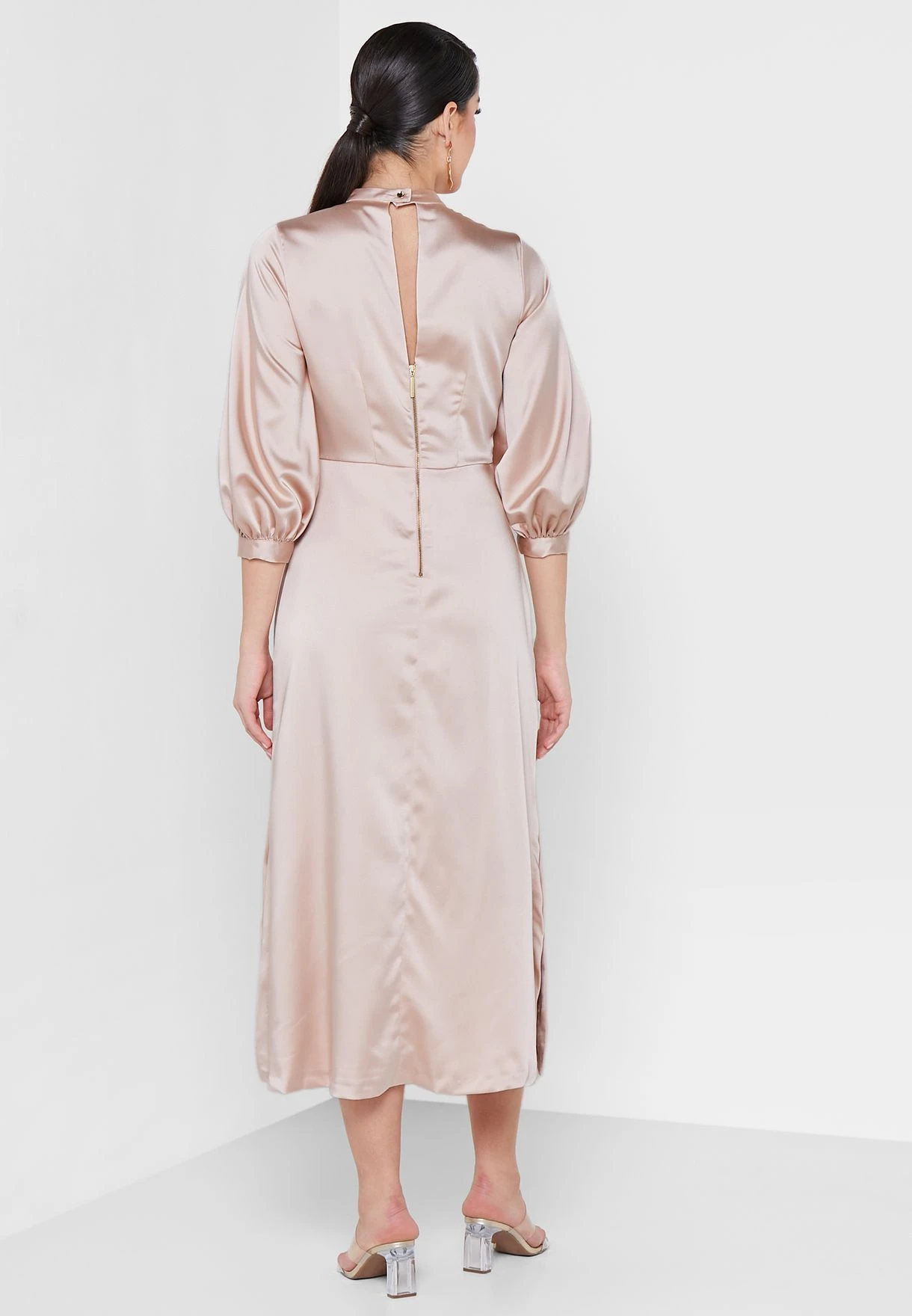 High Neck Side Split Cuff Detail Dress 2 High Neck Side Split Cuff Detail Dress - Image 2