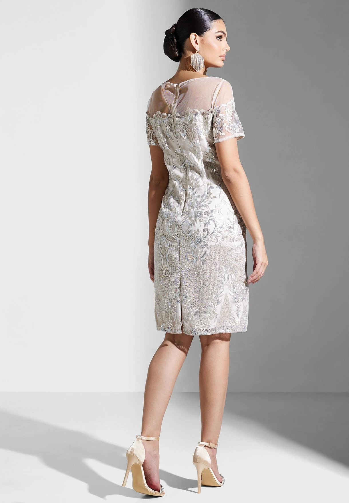 Adrianna Papell Embroidered Mesh Detail Dress 2 Adrianna Papell Embroidered Mesh Detail Dress - Image 2