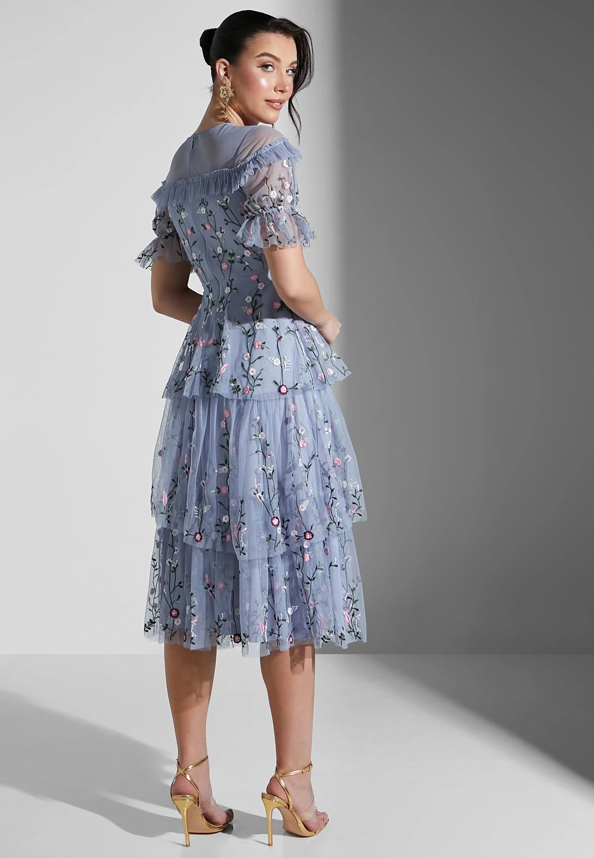 Floral Mesh Detail Ruffle Dress 2 Floral Mesh Detail Ruffle Dress - Image 2