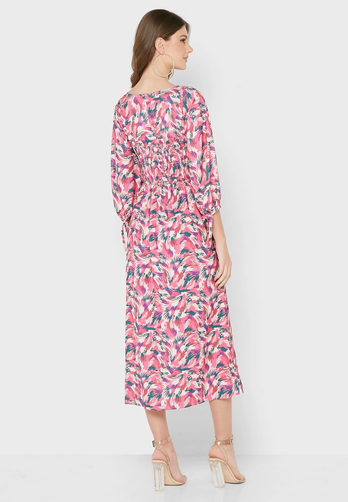 Little Mistress Printed Shirred Dress 2 Little Mistress Printed Shirred Dress - Image 2
