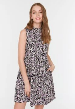 Trendyol High Neck Floral Print Pocket Detail Dress -Silk Bloom Dresses Store 2 zoom desktop 182