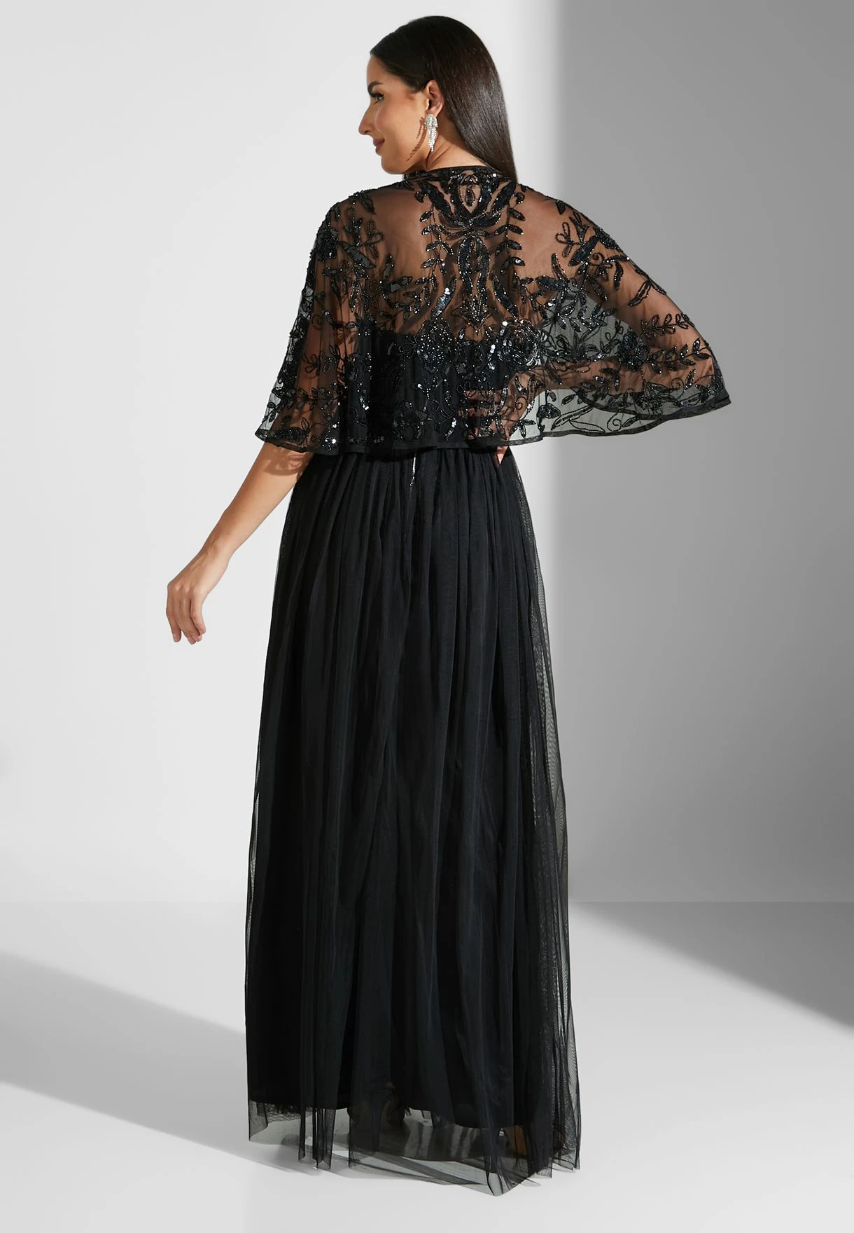 Cape Sleeve Sequin Detail Pleated Dress 2 Cape Sleeve Sequin Detail Pleated Dress - Image 2