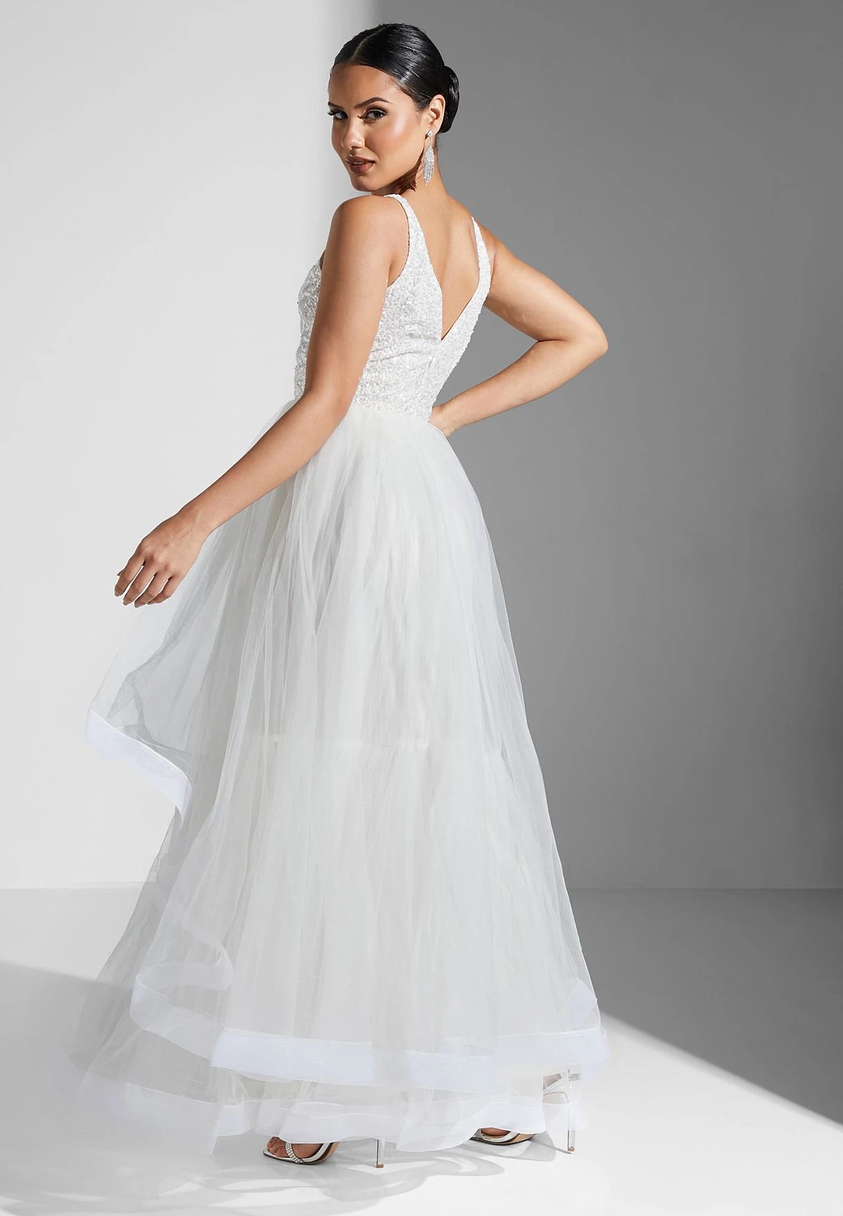 Plunge Neck Embroidered Mesh Dress 2 Plunge Neck Embroidered Mesh Dress - Image 2