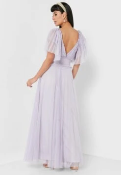 Plunge Neck Ruffle Sleeve Dress 5 Plunge Neck Ruffle Sleeve Dress -Silk Bloom Dresses Store 2 zoom desktop 1909