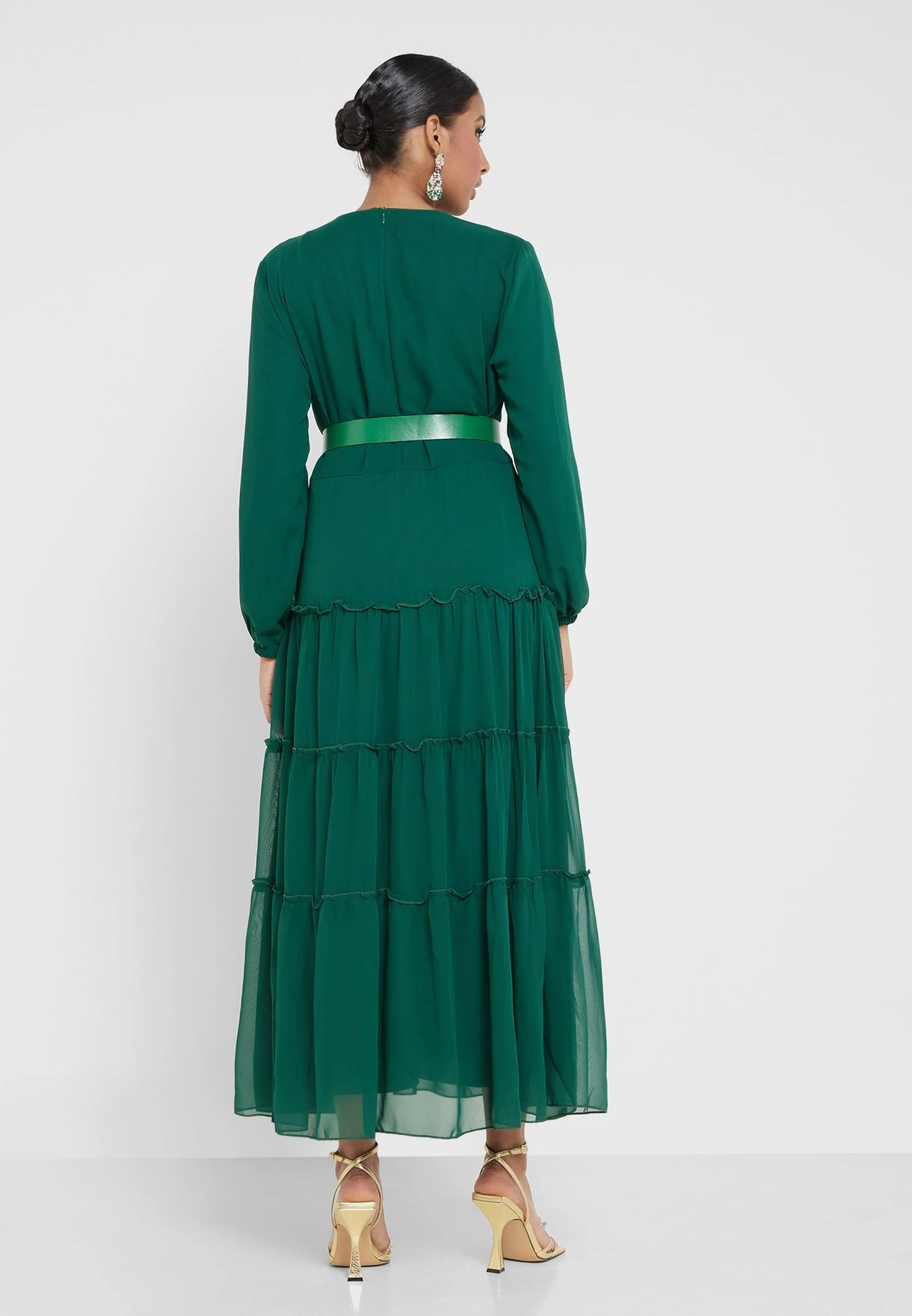 Chiffon Tiered Dress With Belt 2 Chiffon Tiered Dress With Belt - Image 2