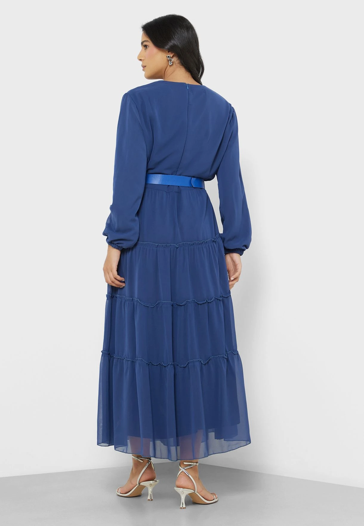 Chiffon Tiered Dress With Belt 2 Chiffon Tiered Dress With Belt - Image 2