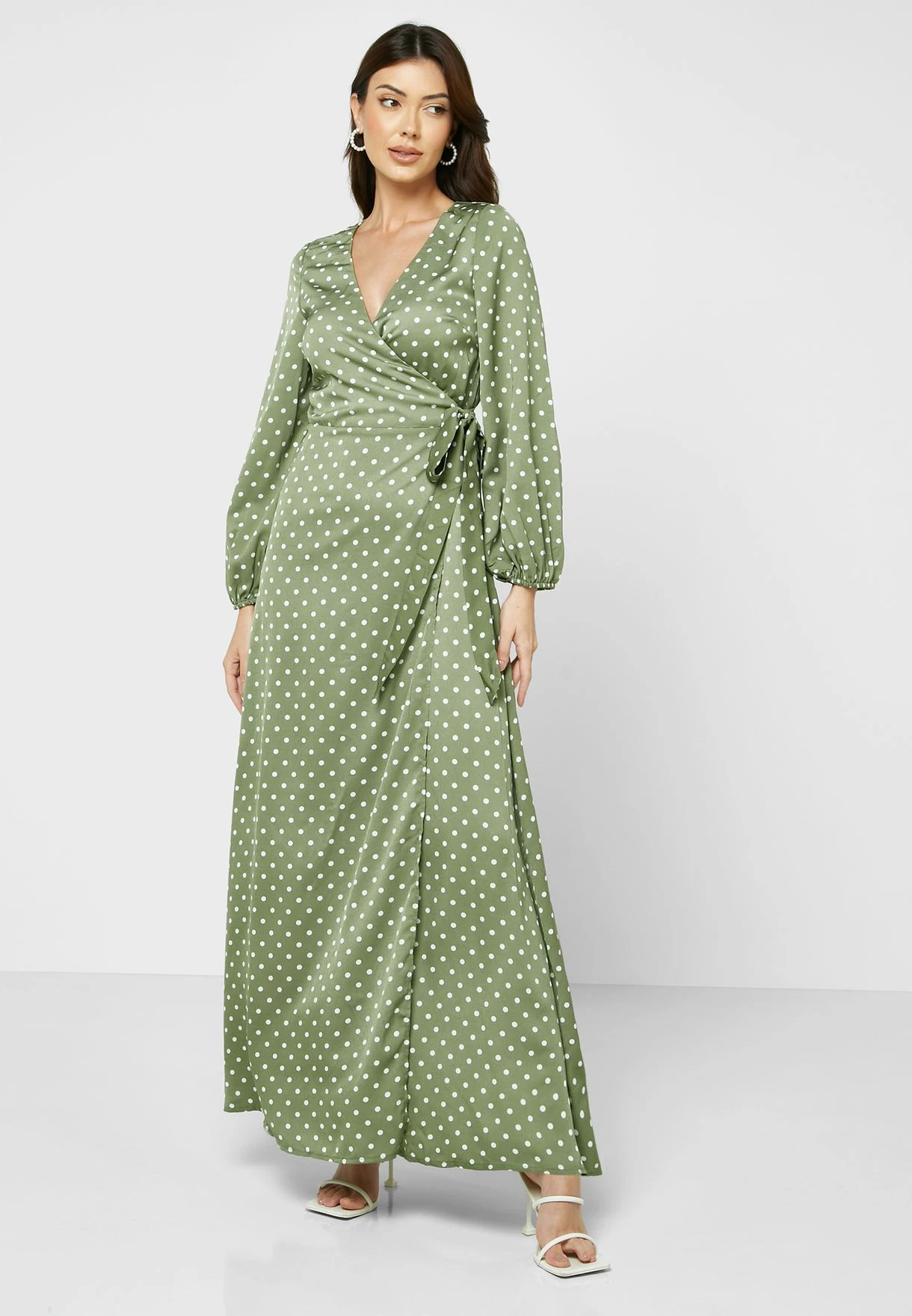 Little Mistress Khaki Spot Wrap Maxi By Vogue Williams 2 Little Mistress Khaki Spot Wrap Maxi By Vogue Williams - Image 2