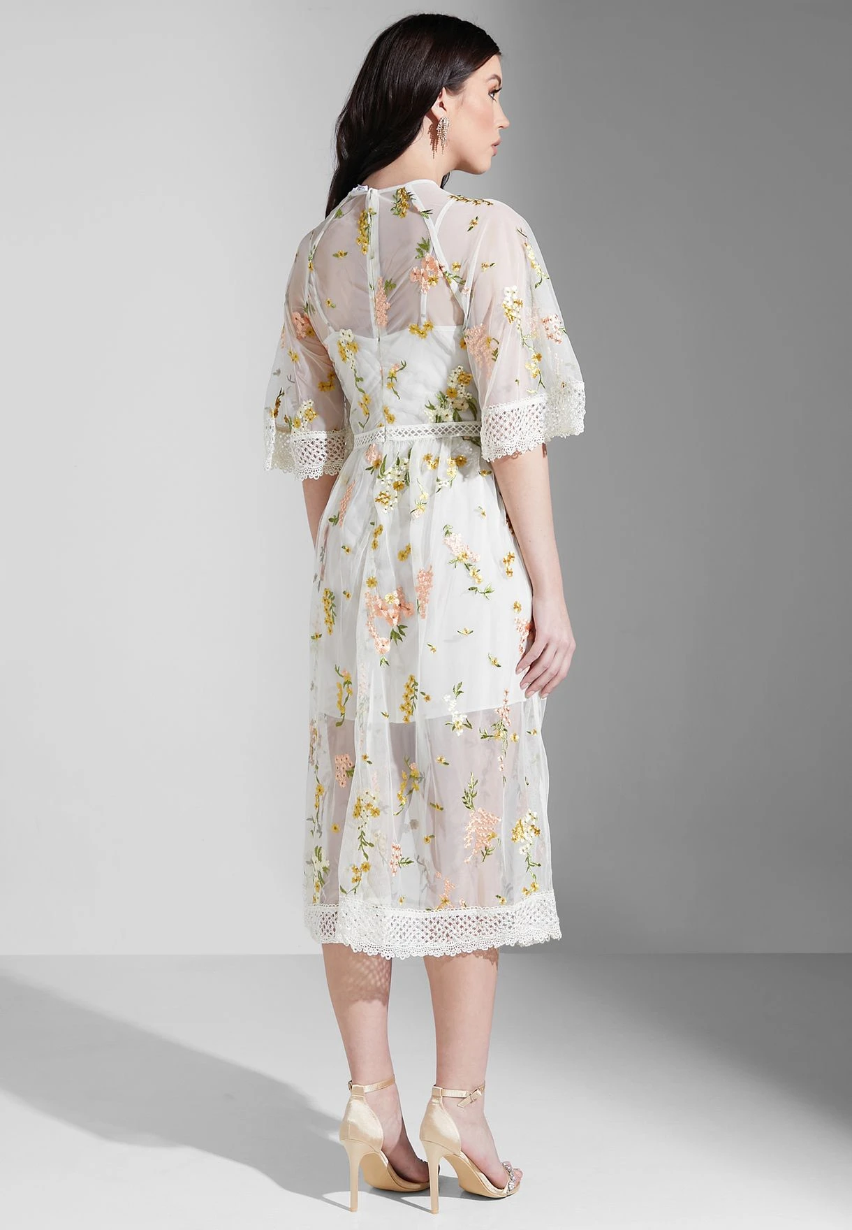 Embroidery Lace Trim Angel Sleeves Midi Dress 2 Embroidery Lace Trim Angel Sleeves Midi Dress - Image 2