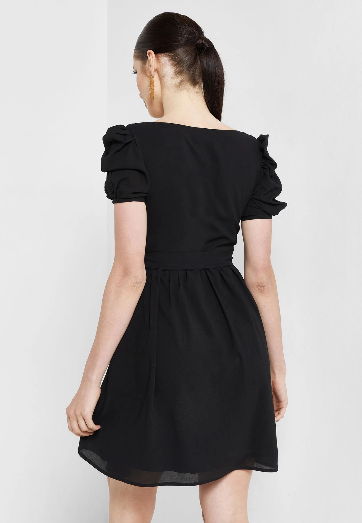 Balloon Sleeve Sweetheart Neck Pleated Dress 2 Balloon Sleeve Sweetheart Neck Pleated Dress - Image 2