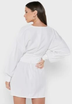 Puff Sleeve Surplice Neck Dress -Silk Bloom Dresses Store 2 zoom desktop 324