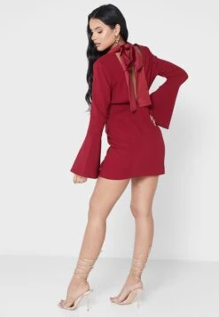 Button Detail Flute Sleeve Dress -Silk Bloom Dresses Store 2 zoom desktop 370