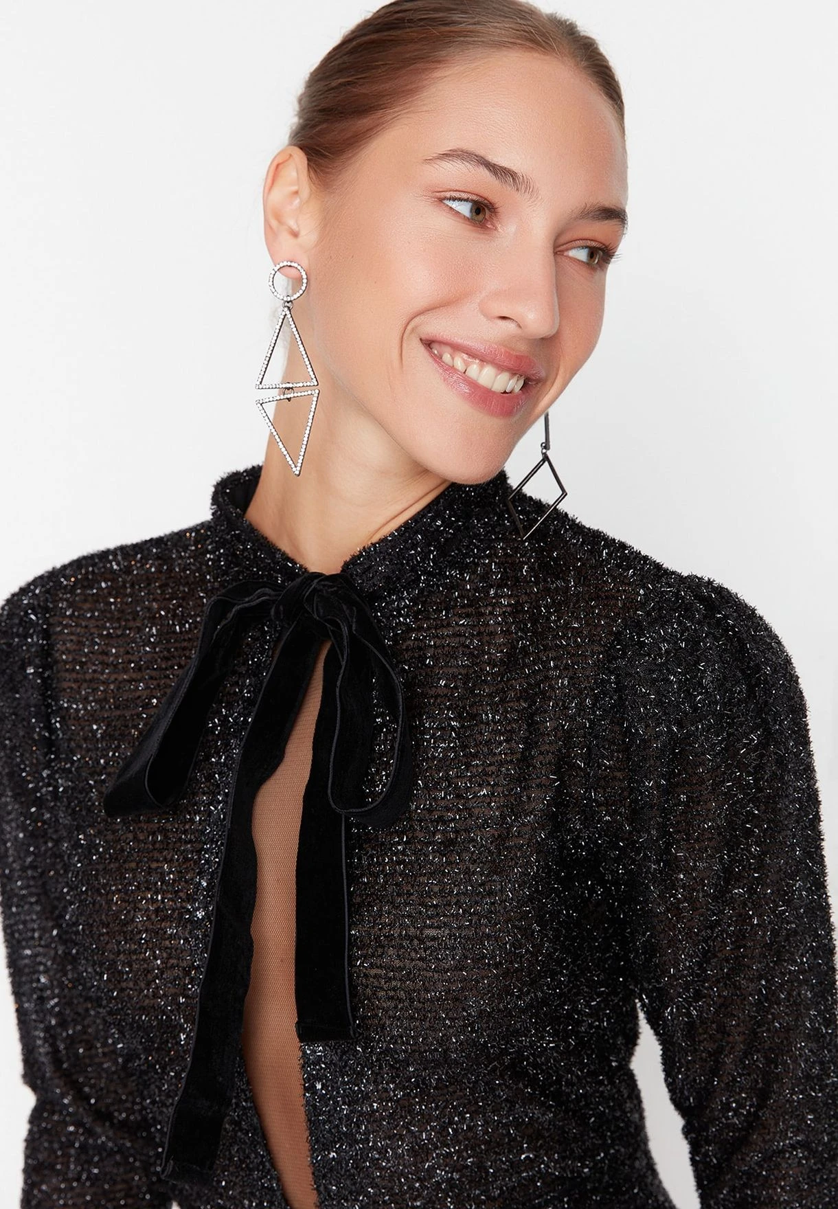 Trendyol Tie Detail Shimmer Dress 2 Trendyol Tie Detail Shimmer Dress - Image 2