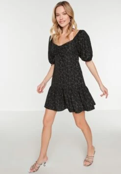 Trendyol Balloon Sleeve Printed Ruffle Hem Dress -Silk Bloom Dresses Store 2 zoom desktop 406