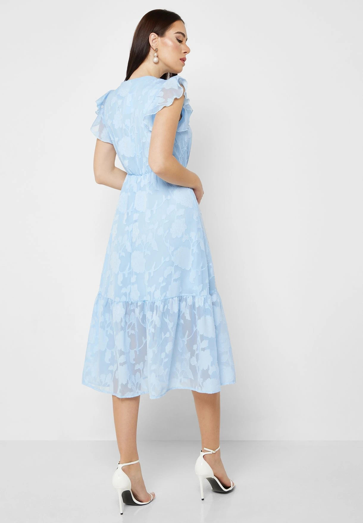 ELLA Floral Textured Frill Sleeve Dress 2 ELLA Floral Textured Frill Sleeve Dress - Image 2