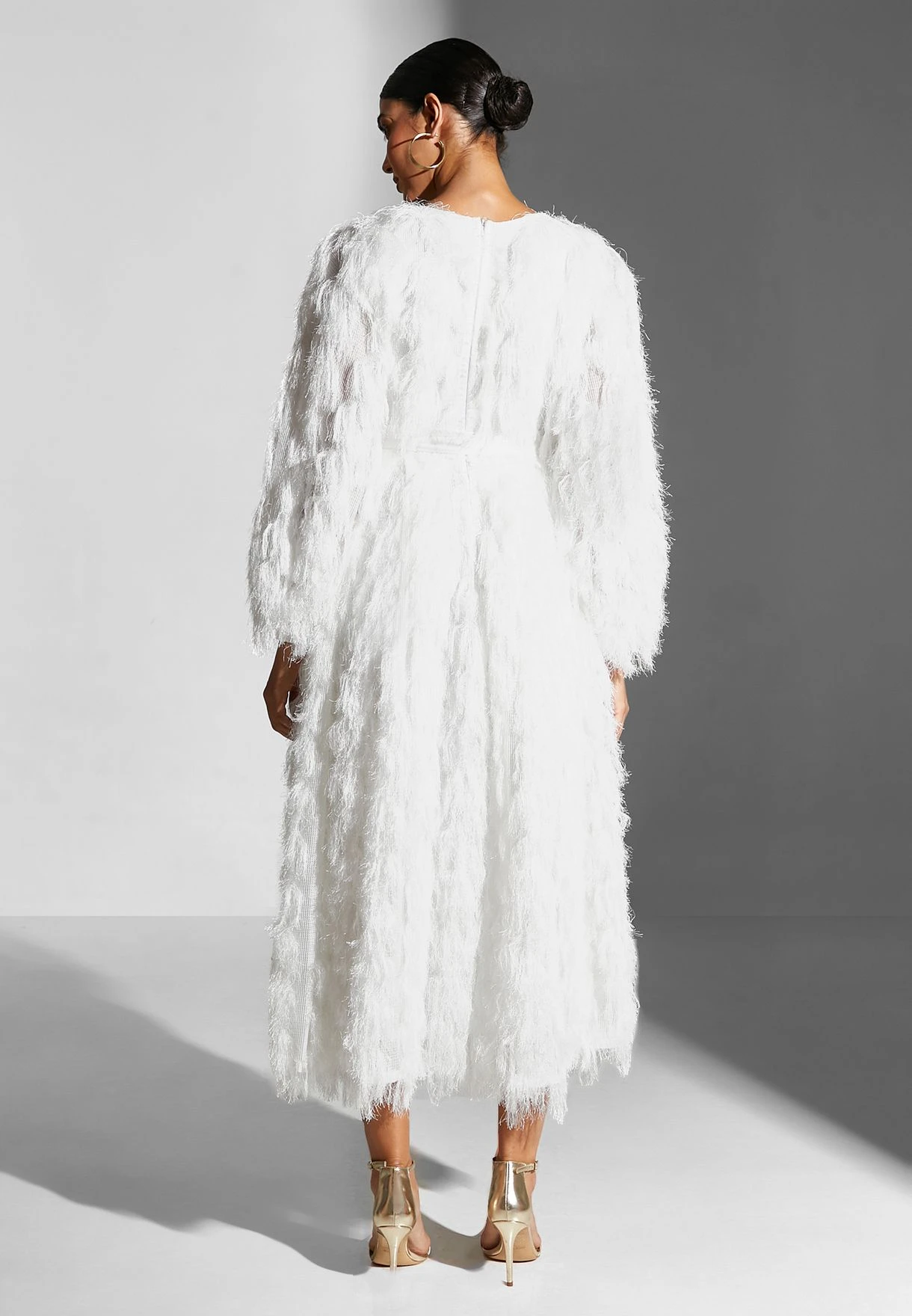 Fur Waterfall Trim Belted Dress 2 Fur Waterfall Trim Belted Dress - Image 2