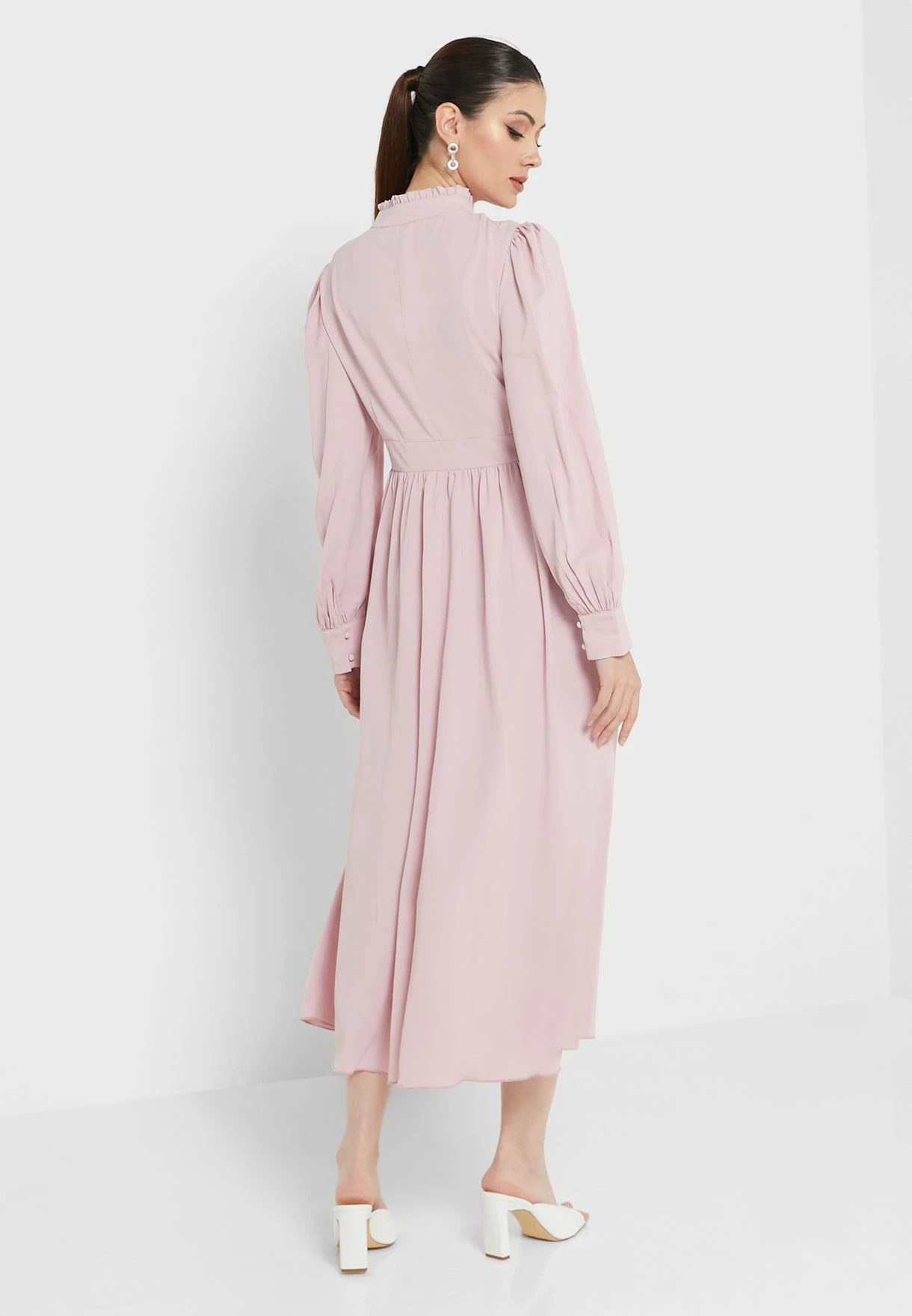 ELLA Button Detail Puff Sleeve Dress 2 ELLA Button Detail Puff Sleeve Dress - Image 2