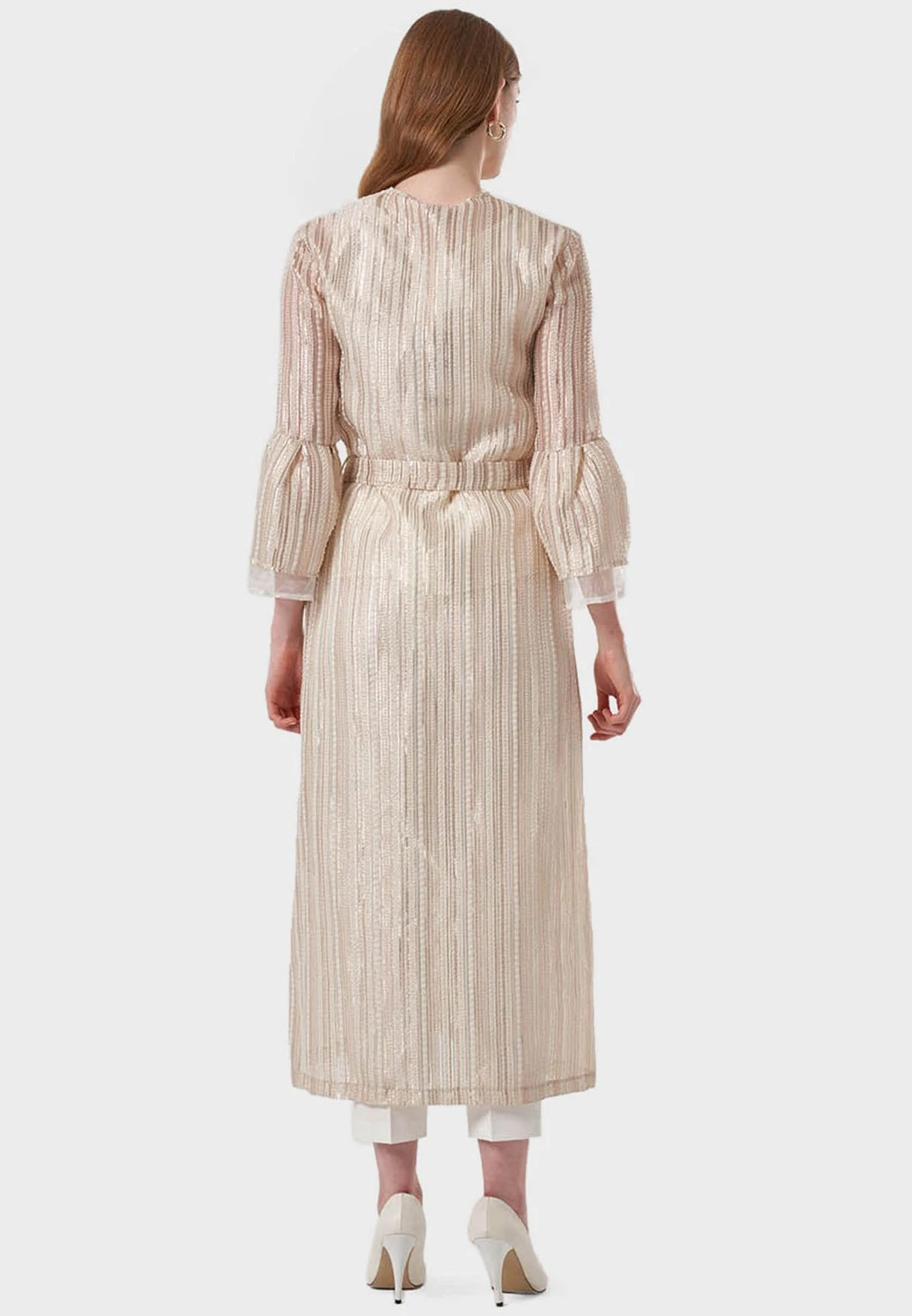 Flared Sleeve Striped Belted Dress 2 Flared Sleeve Striped Belted Dress - Image 2