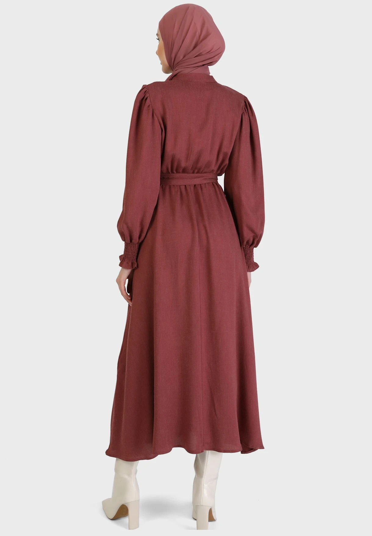 Shirred Balloon Sleeve Belted Dress 2 Shirred Balloon Sleeve Belted Dress - Image 2