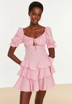 Trendyol Puff Sleeve Tie Neck Ruffle Detail Dress -Silk Bloom Dresses Store 2 zoom desktop 81