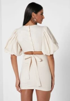 Puff Sleeve Bodycon Dress -Silk Bloom Dresses Store 2 zoom desktop 85