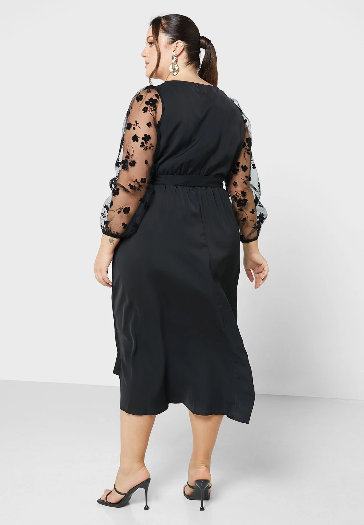 Mesh Sleeve Tie Waist Dress 2 Mesh Sleeve Tie Waist Dress - Image 2