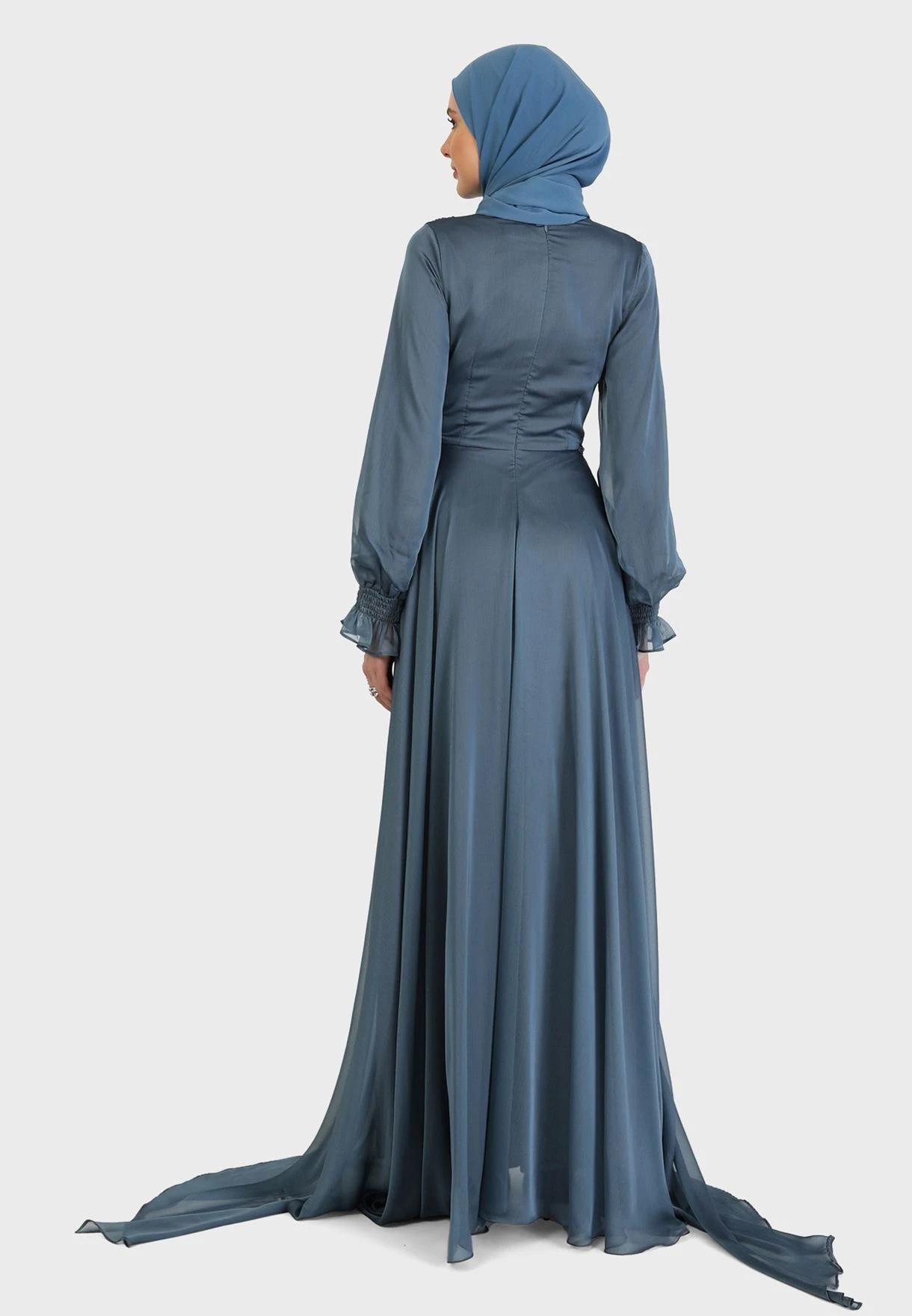 Surplice Neck Shirred Sleeve Belted Dress 2 Surplice Neck Shirred Sleeve Belted Dress - Image 2