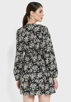 ELLA Printed V Neck Dress -Silk Bloom Dresses Store 2 zoom desktop 96