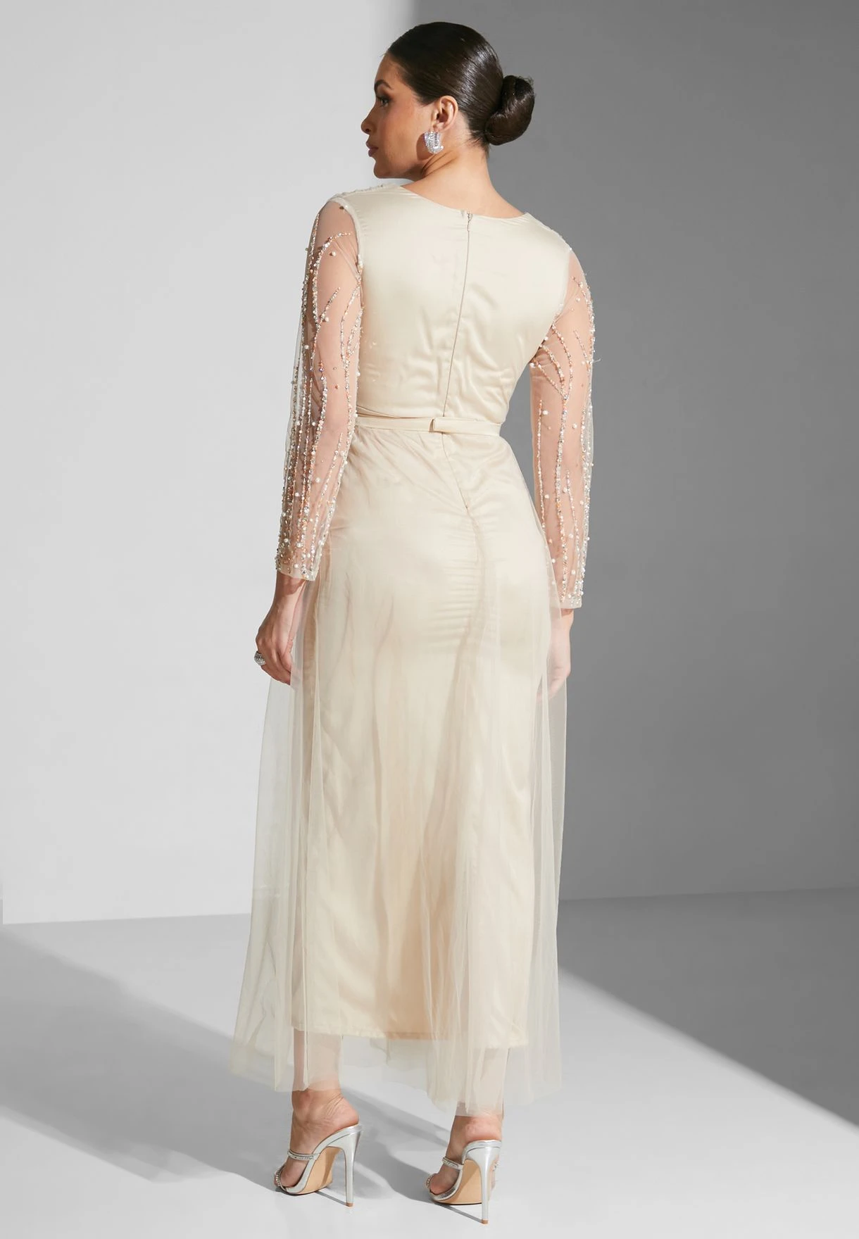 Surplice Neck Belted Mesh Tiered Dress 2 Surplice Neck Belted Mesh Tiered Dress - Image 2