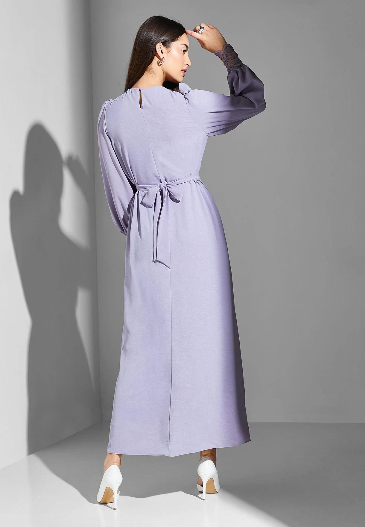 Broidered Belted Balloon Sleeve Dress 2 Broidered Belted Balloon Sleeve Dress - Image 2