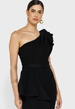 One Shoulder Waterfall Trim Ruffle Sleeve Dress -Silk Bloom Dresses Store 3 zoom desktop 1008