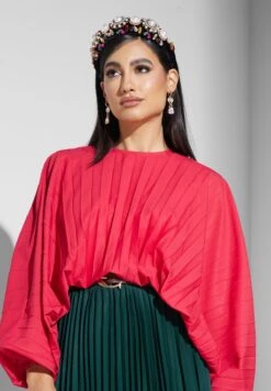 Plisse Cape Sleeve Dress -Silk Bloom Dresses Store 3 zoom desktop 1014