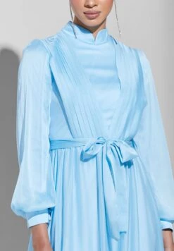 High Neck Balloon Sleeve Pleated Dress -Silk Bloom Dresses Store 3 zoom desktop 1067