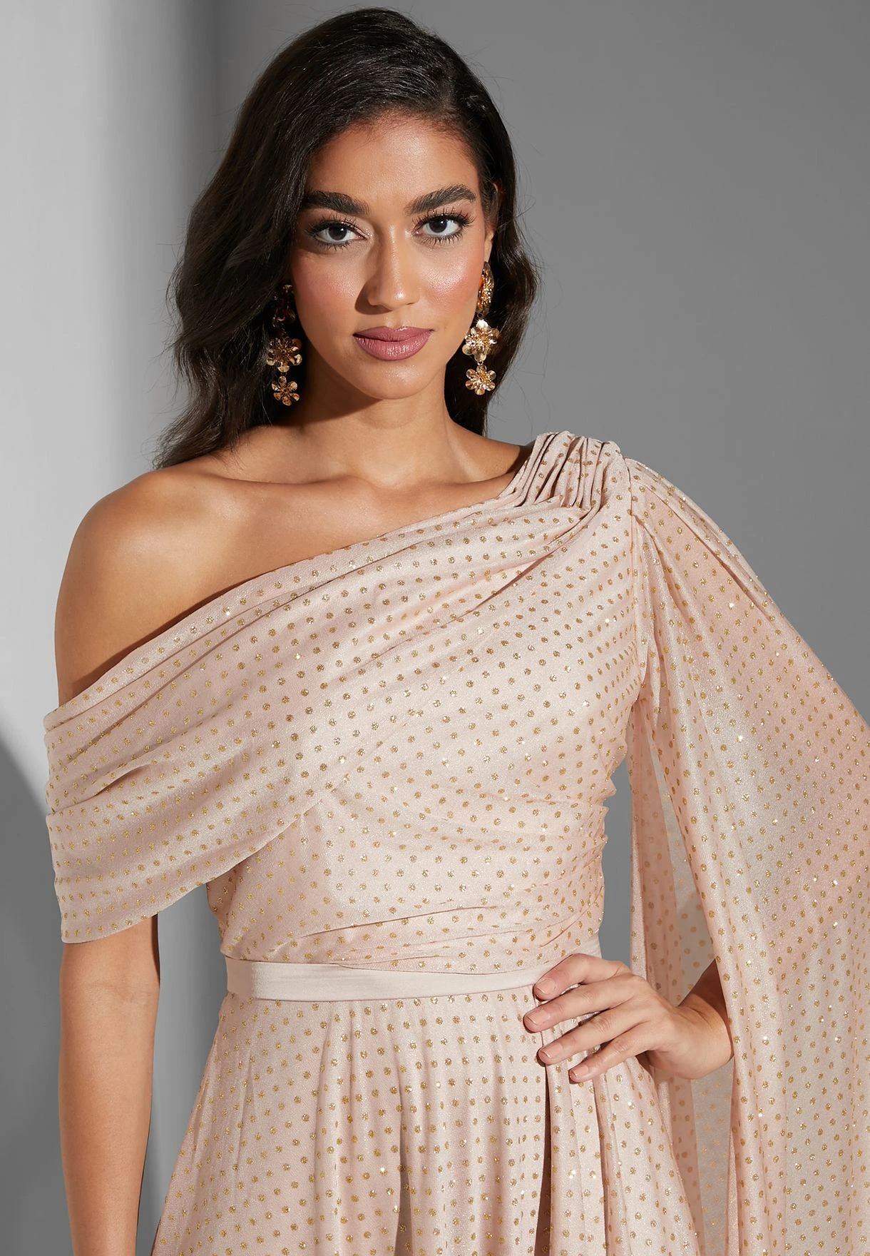 Belted Cape Sleeve Asymmetric Dress 3 Belted Cape Sleeve Asymmetric Dress - Image 3