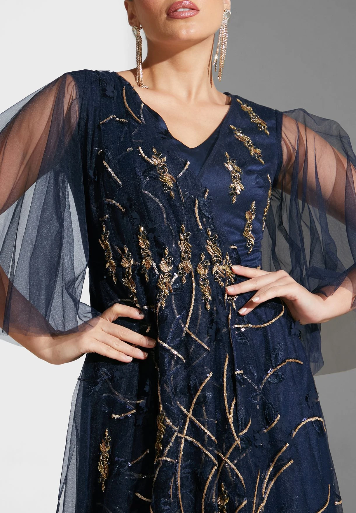 V-Neck Mesh Tiered Dress 3 V-Neck Mesh Tiered Dress - Image 3