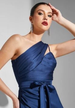 Belted One Shoulder Front Slit Dress -Silk Bloom Dresses Store 3 zoom desktop 1092